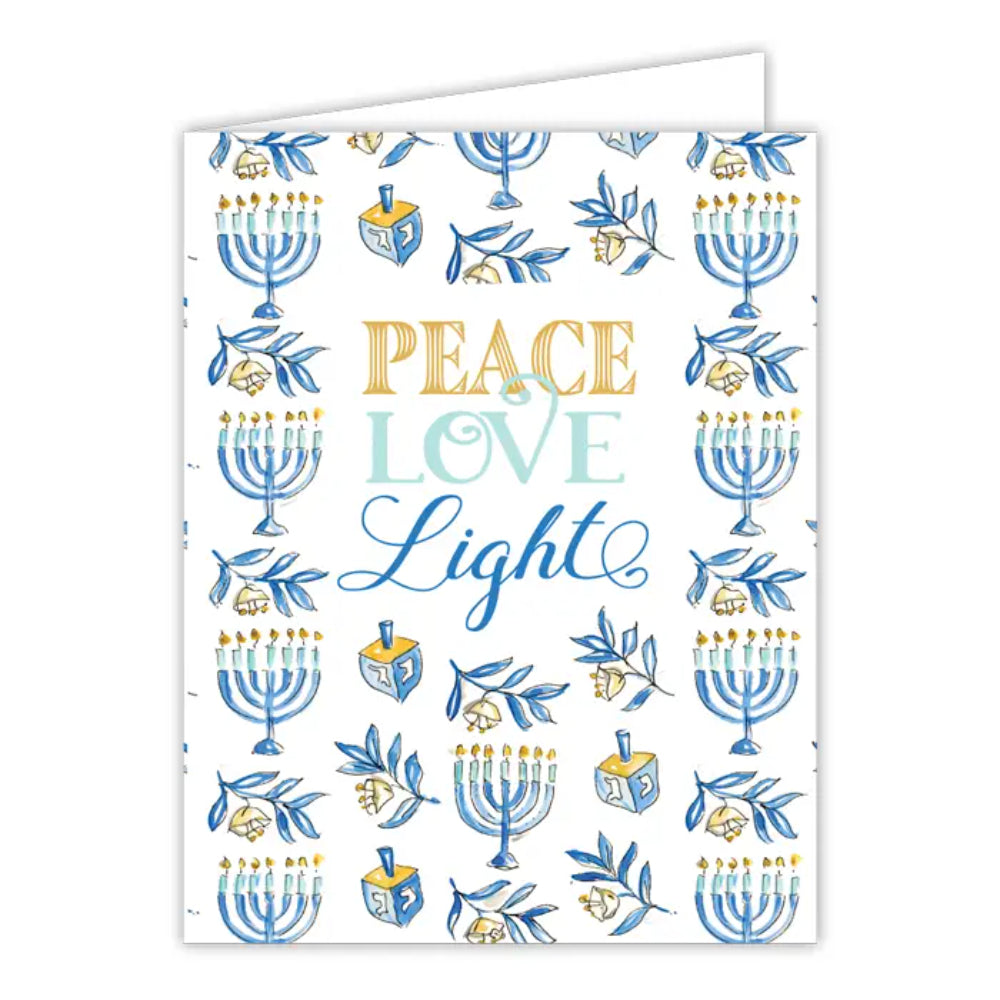 RosanneBeck Collections Handpainted Peace Love Light Menoras Greeting Card