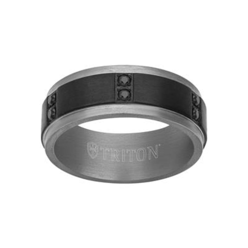 Men's 8mm Tantalum Wedding Band with Black Sapphires