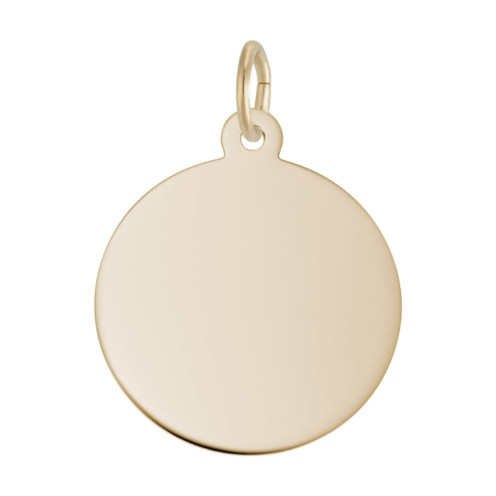 Plain gold disc charm, shown on a white background