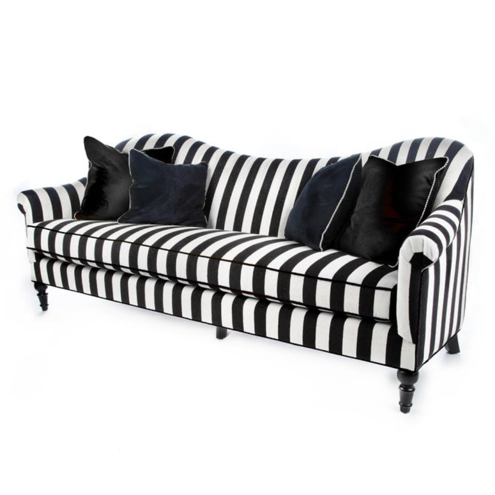 MacKenzie Childs Marquee Black Stripe Chenille Sofa - Online Only