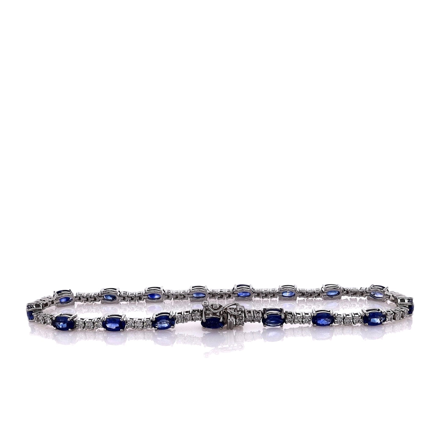 Estate 14k White Gold 7" Alternating Oval Sapphire and Diamond Bracelet