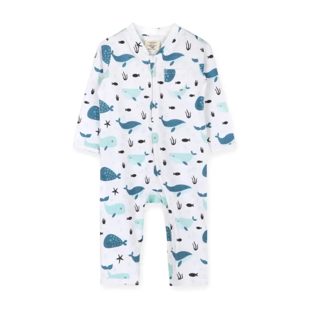Viverano Organics Whales Zipper Baby Coverall Jumpsuit (Organic Jersey)