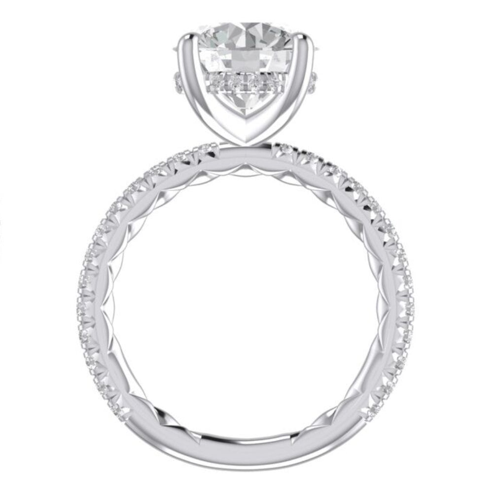 A. Jaffe Platinum Round Center Diamond 3/4th Around Engagement Ring With Hidden Halo