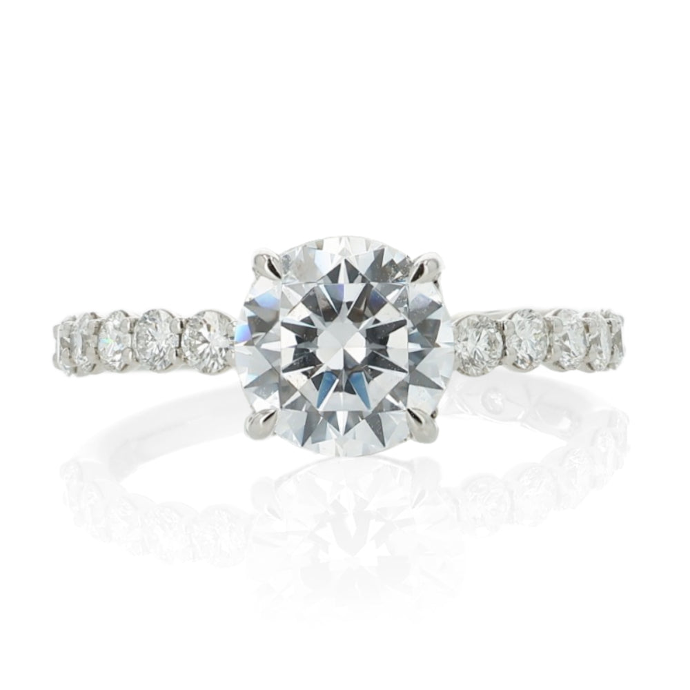 A. Jaffe Platinum Round Center Halfway Diamond Engagement Ring With Hidden Halo