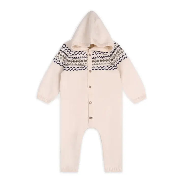 Viverano Organics Fair Isle Jacquard Sweater Knit Baby Hooded Jumpsuit