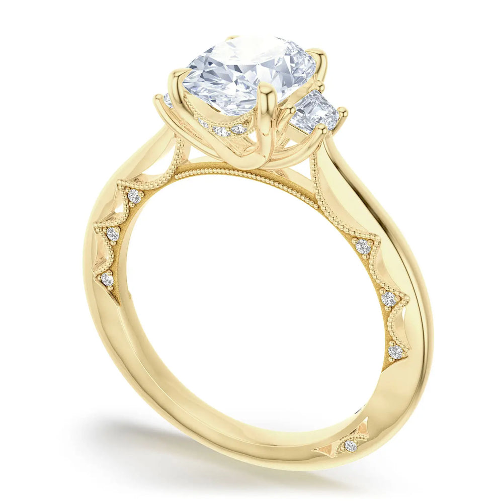 Tacori 18k Lunetta Crescent Oval 3-Stone Engagement Ring