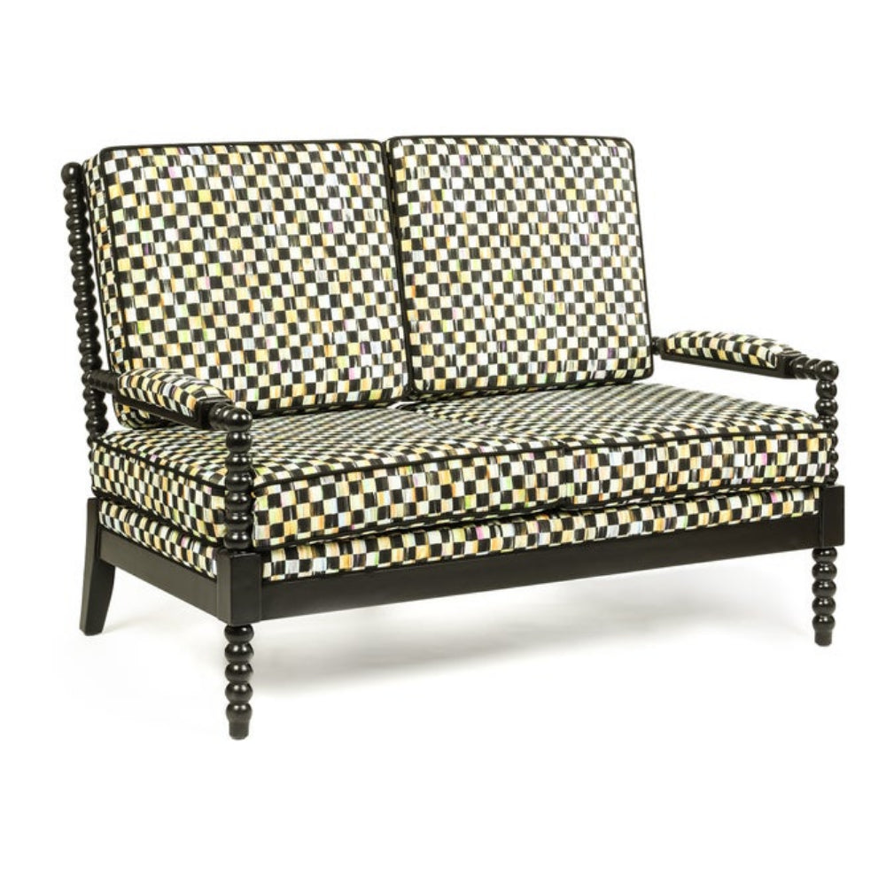 MacKenzie Childs Spindle Check Outdoor Loveseat - Online Only