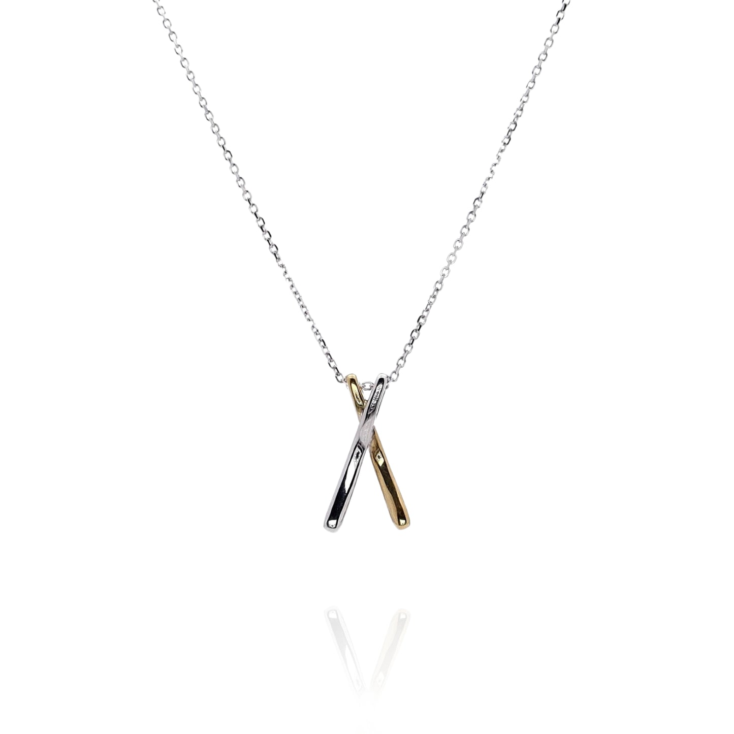 18k Two-Tone "X" Design Yellow and White Diamond Pendant