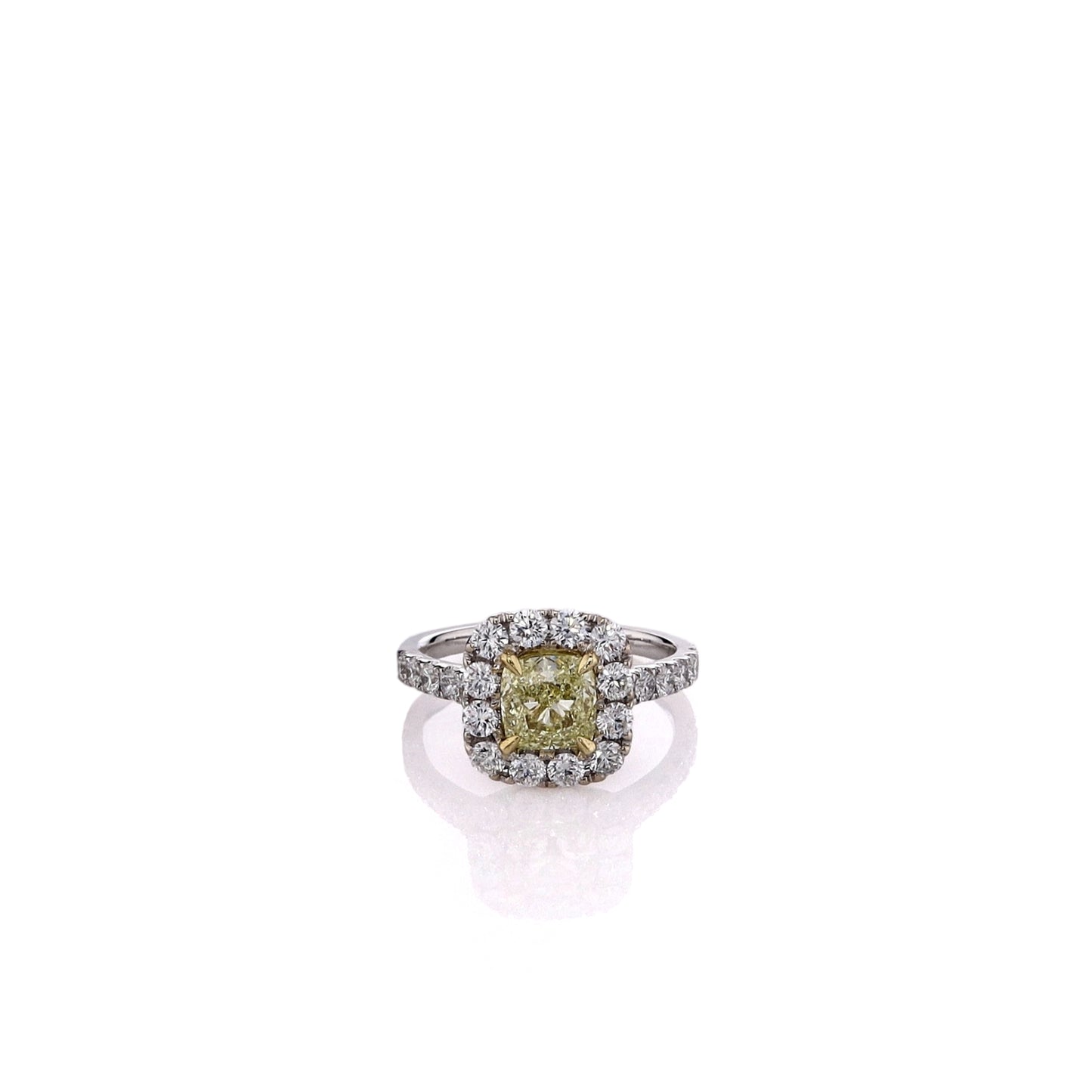 18k Two-Tone Square Center Yellow and White Diamond Halo Ring