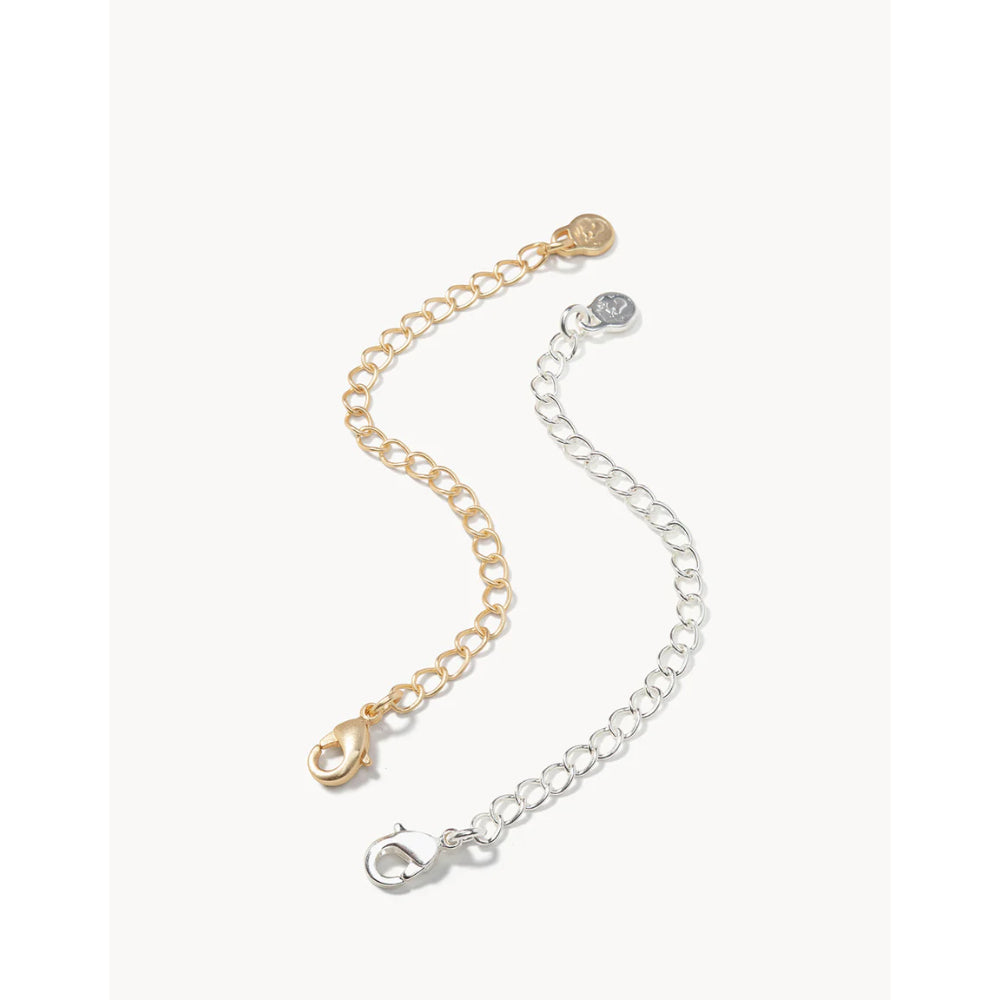 Gold and silver chain extensions on a white background