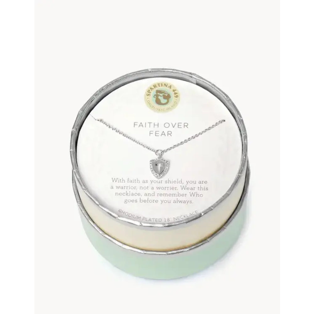 Spartina Sea La Vie Necklace 18" Faith Over Fear Cross Shield - Silver
