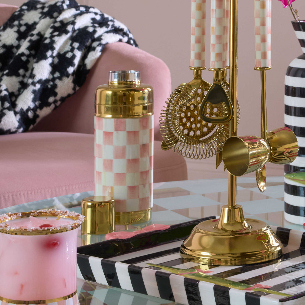 MacKenzie-Childs Rosy Check 3260 Gold Cocktail Shaker