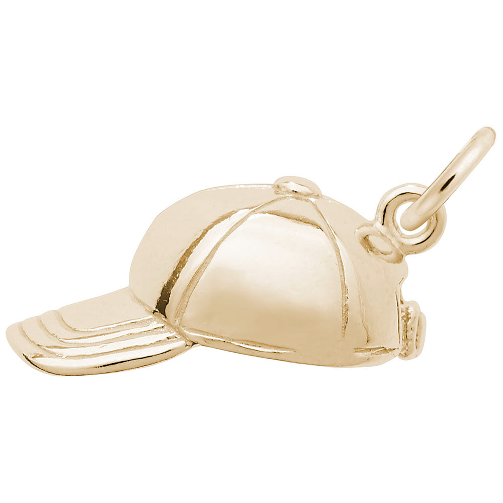 Gold cap-shaped charm on a white background