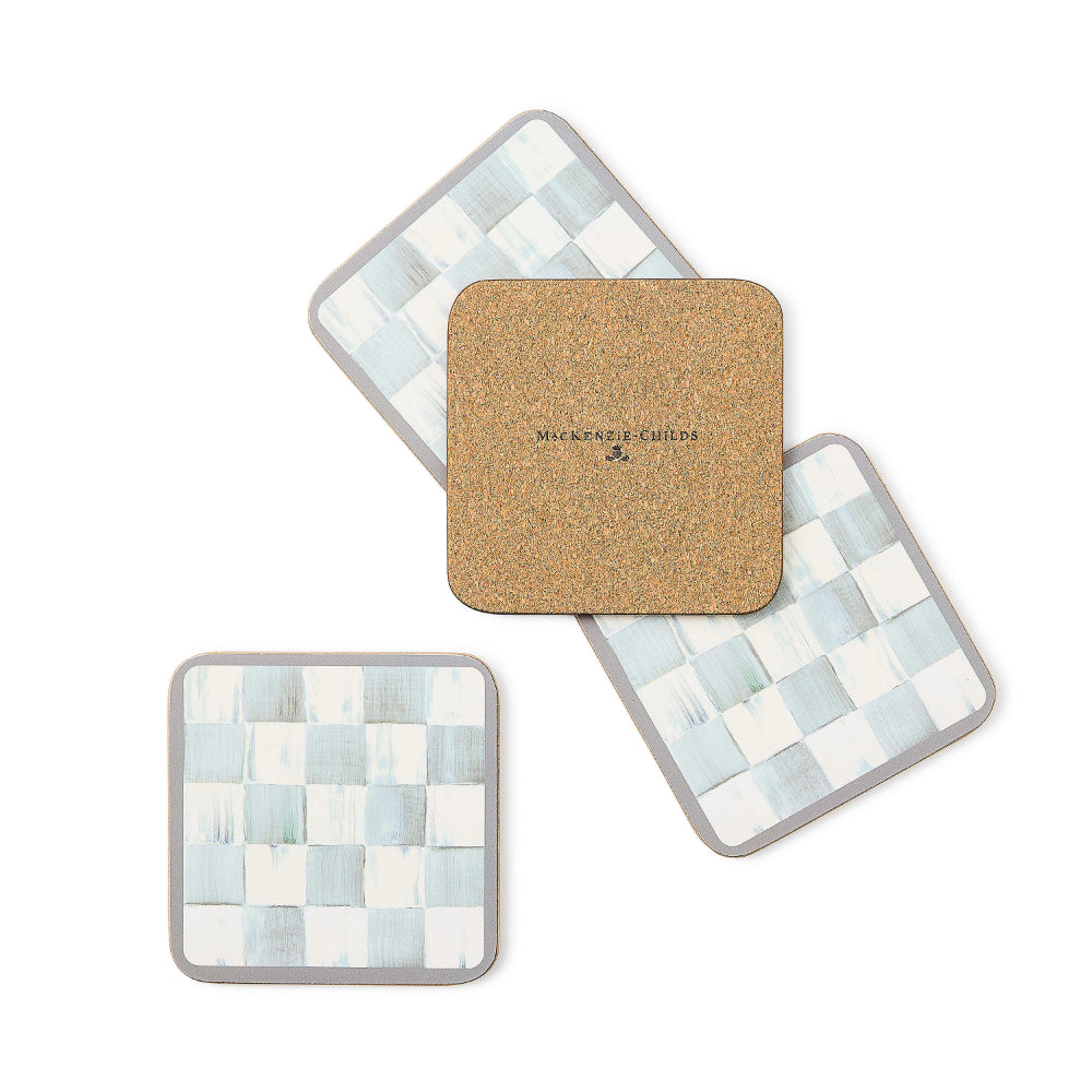 Mackenzie-Childs Sterling Check Cork Back Coasters - Set of 4