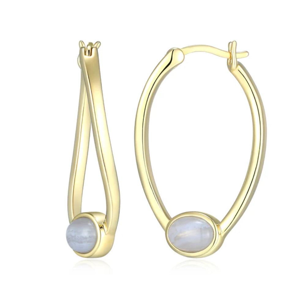 Elle Lustre Collection Blue Lace Agate Hoop Earrings