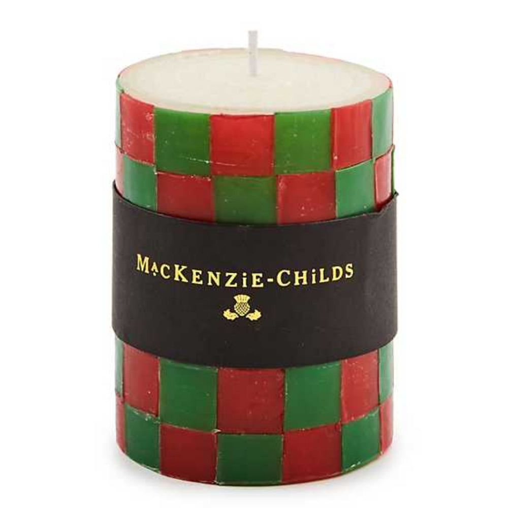 MacKenzie-Childs Check Red & Green 4" Pillar Candle