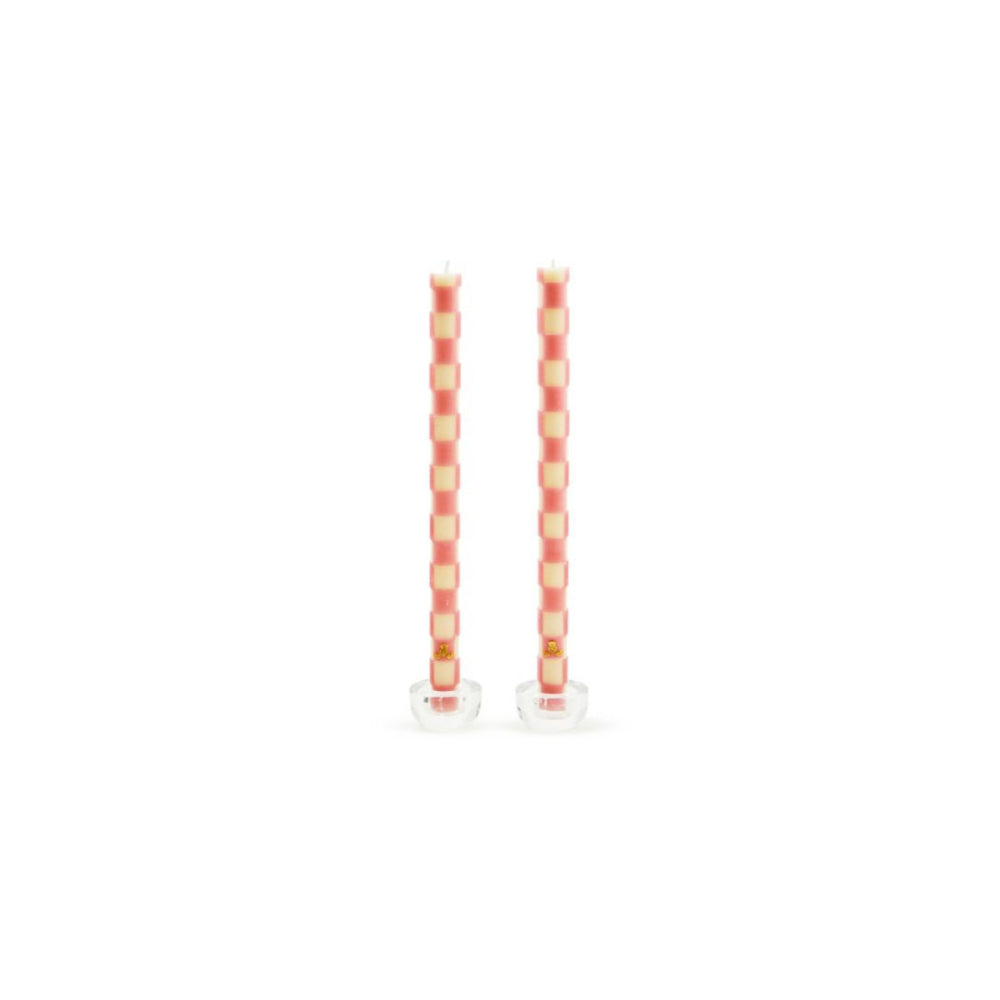 Mackenzie-Childs Check Pink Dinner Candles, Set of 2