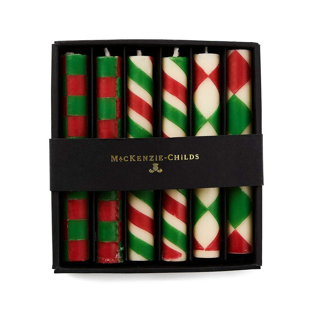 MacKenzie-Childs Mini Red & Green Dinner Candles - Set of 6