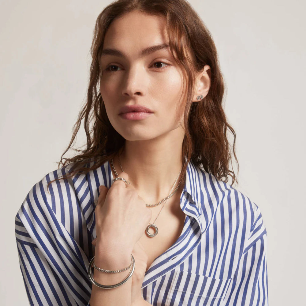 Ti Sento Sterling Silver Textured Open Circle Pendant Necklace