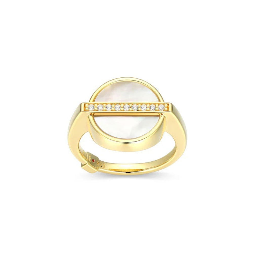 Gold plated ring with Mother of pearl and small diamonds