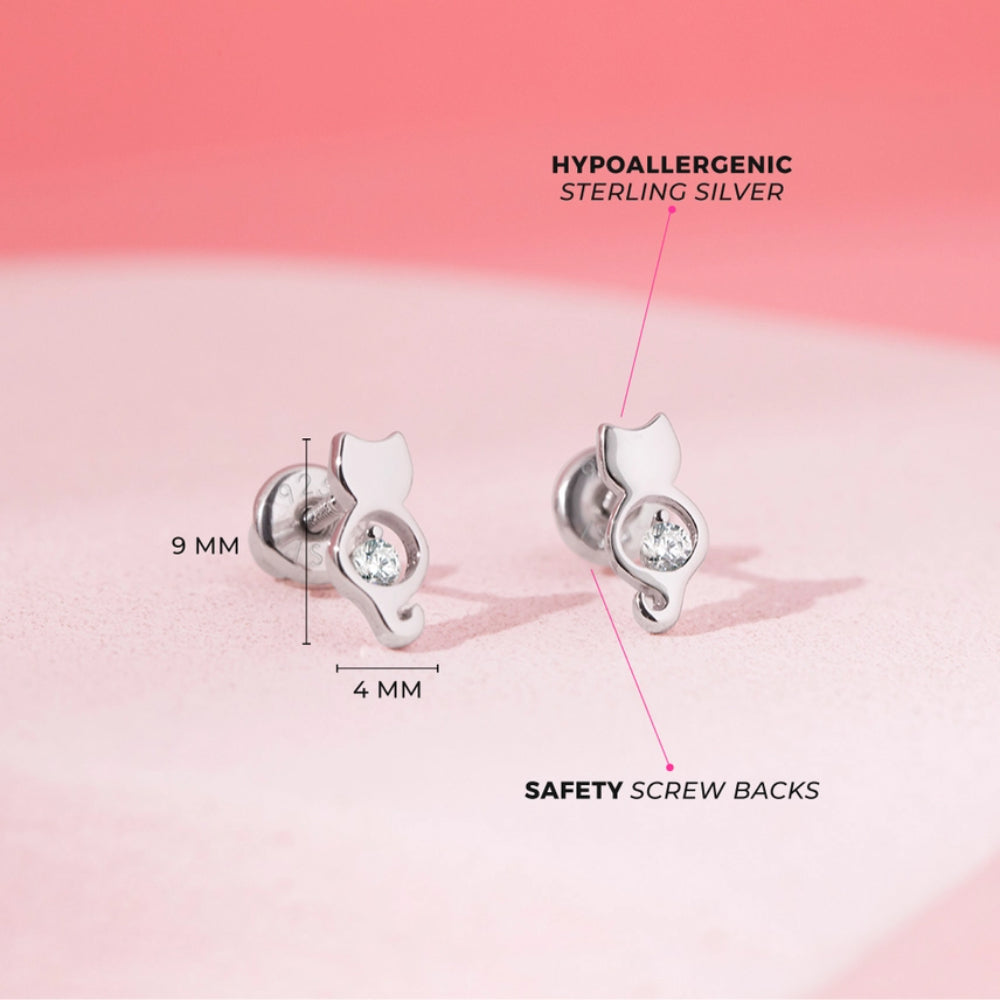 Children's CZ Kitty Friend Earrings