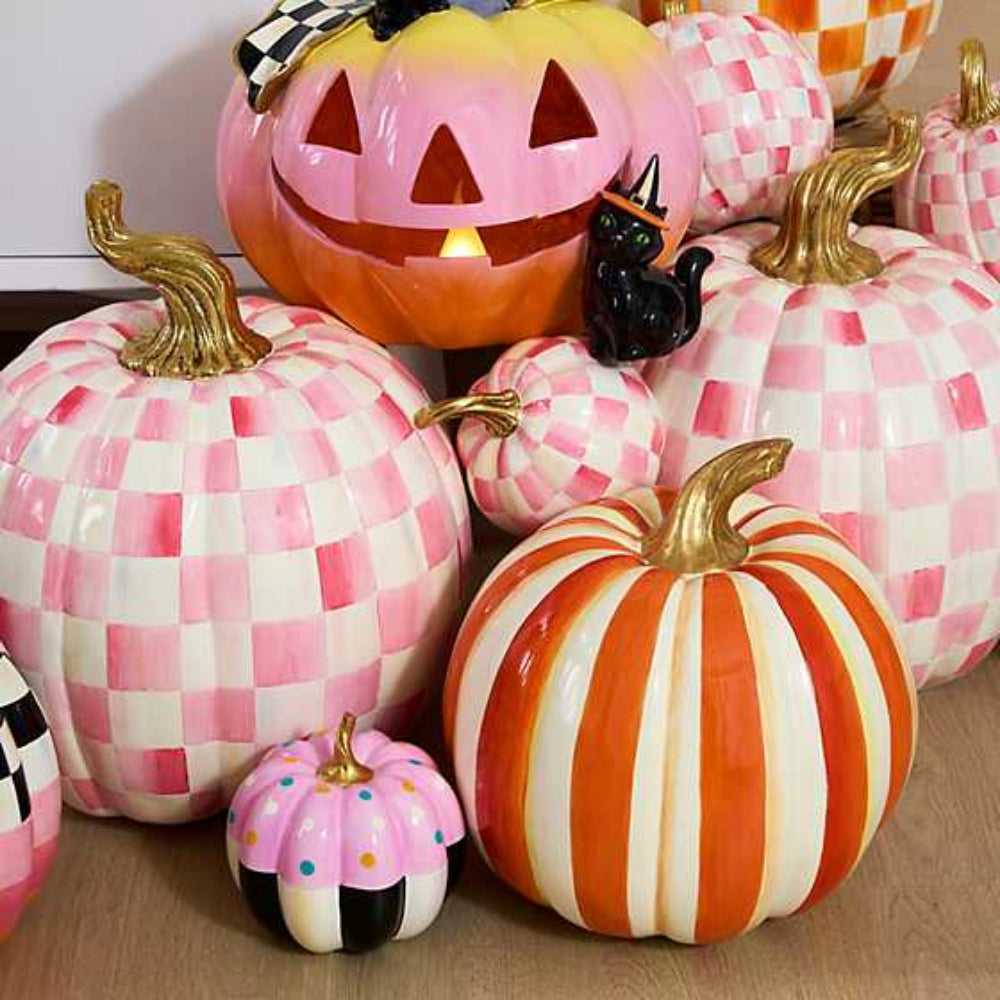 MacKenzie-Childs Bubblegum Pink Check Pumpkin