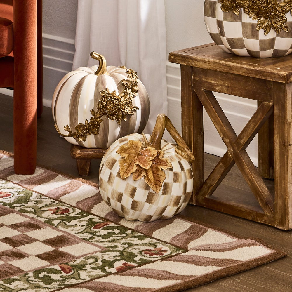 MacKenzie-Childs Mocha Check Twisted Stem Pumpkin