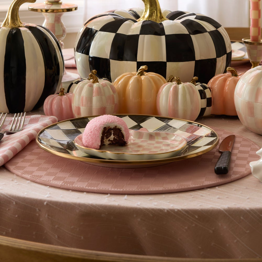 MacKenzie-Childs Rosy Check Pumpkin Dessert Plates - Set of 4