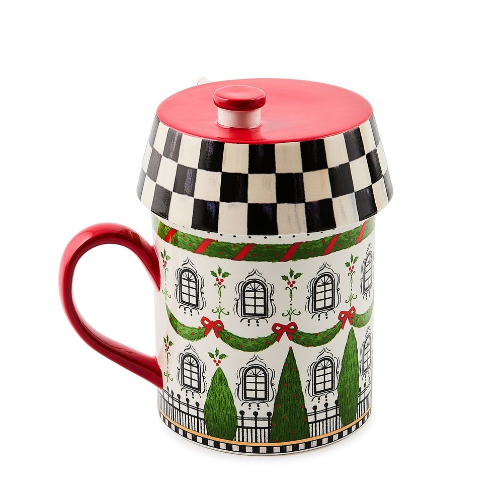 MacKenzie-Childs Holly Village Ceramic Lidded Mug