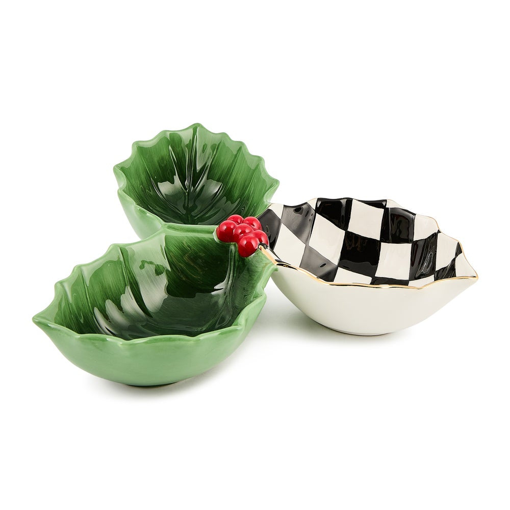 MacKenzie-Childs Holly Leaf Ceramic Candy Dish