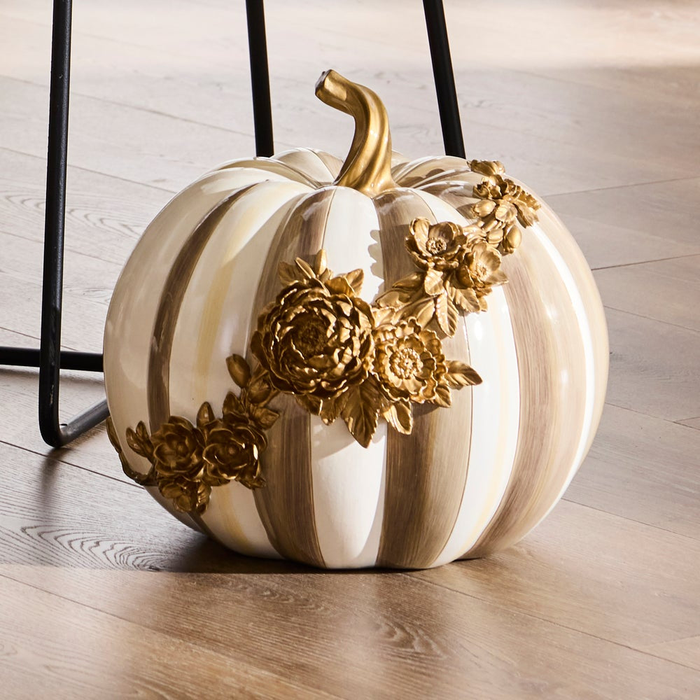 MacKenzie-Childs Mocha Stripe Floral Garland Pumpkin