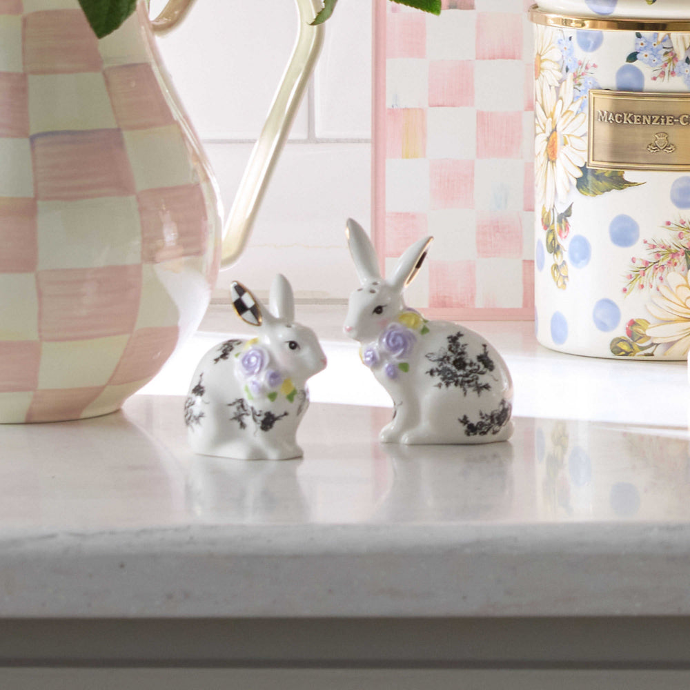 MacKenzie-Childs Butterfly Toile Bunny Salt & Pepper Set