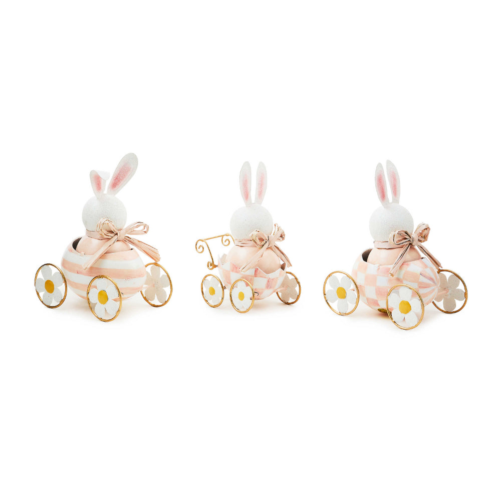 MacKenzie-Childs Rosy Meadow Bunnies in Car Figurines - Set of 3