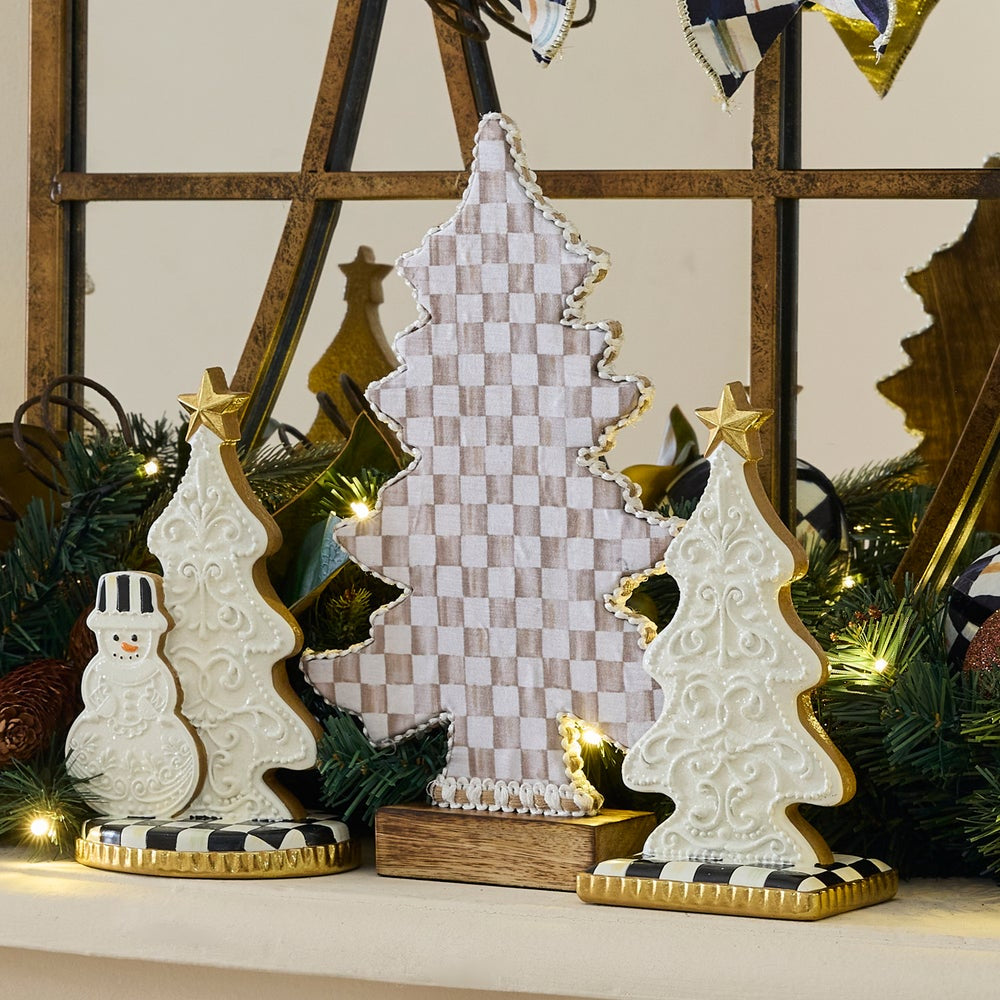 MacKenzie-Childs Mocha Check Wood Trees - Set of 2