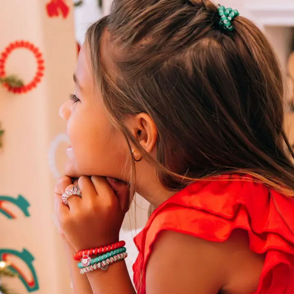 TELETIES Spiral Hair Coils Santa Baby Hair Ties (Set of 3) - Small