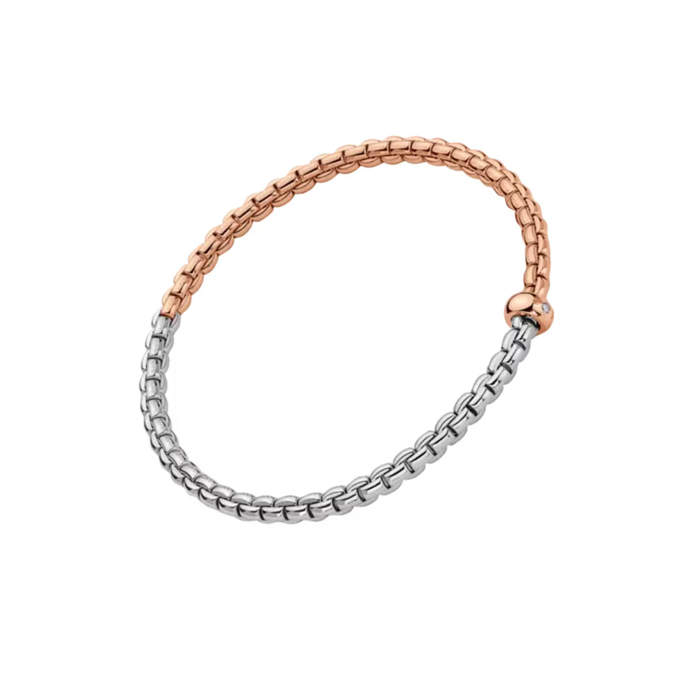 Two-tone bracelet with rose gold and silver links on a white background