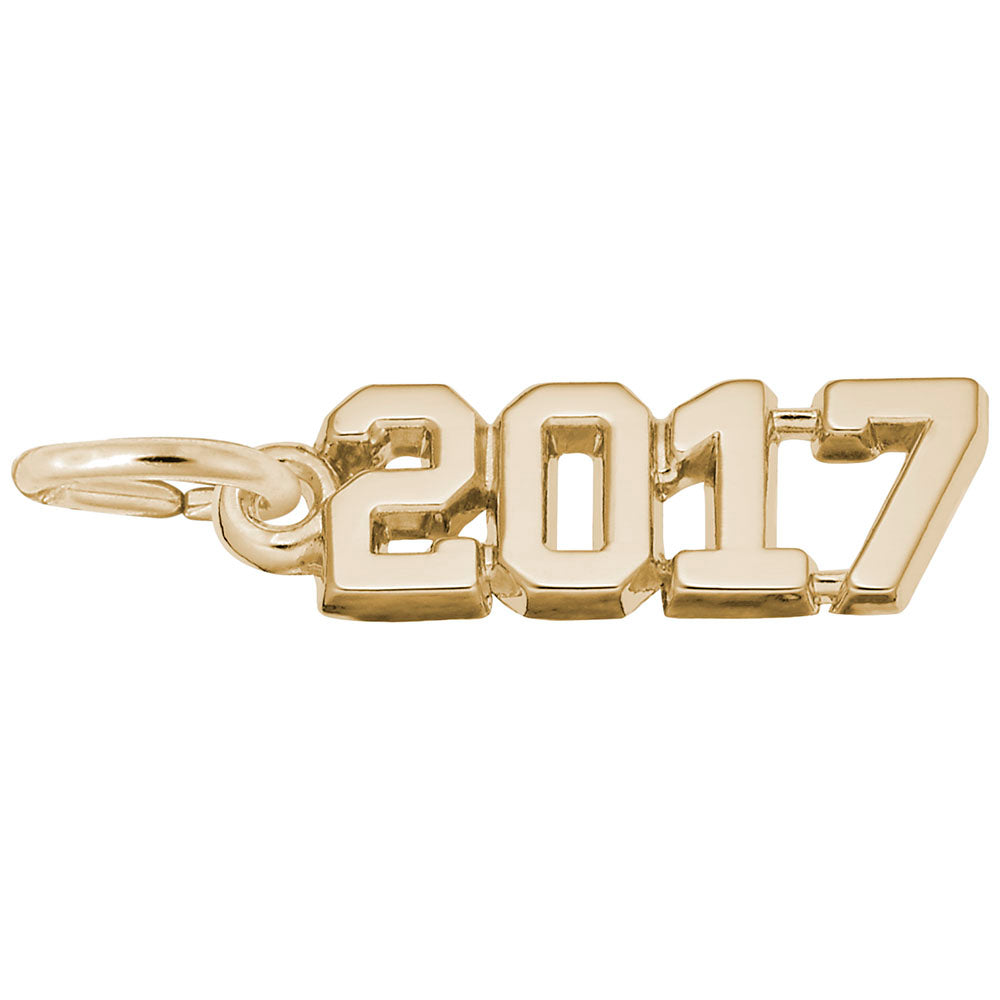 Gold '2017' charm on a white background