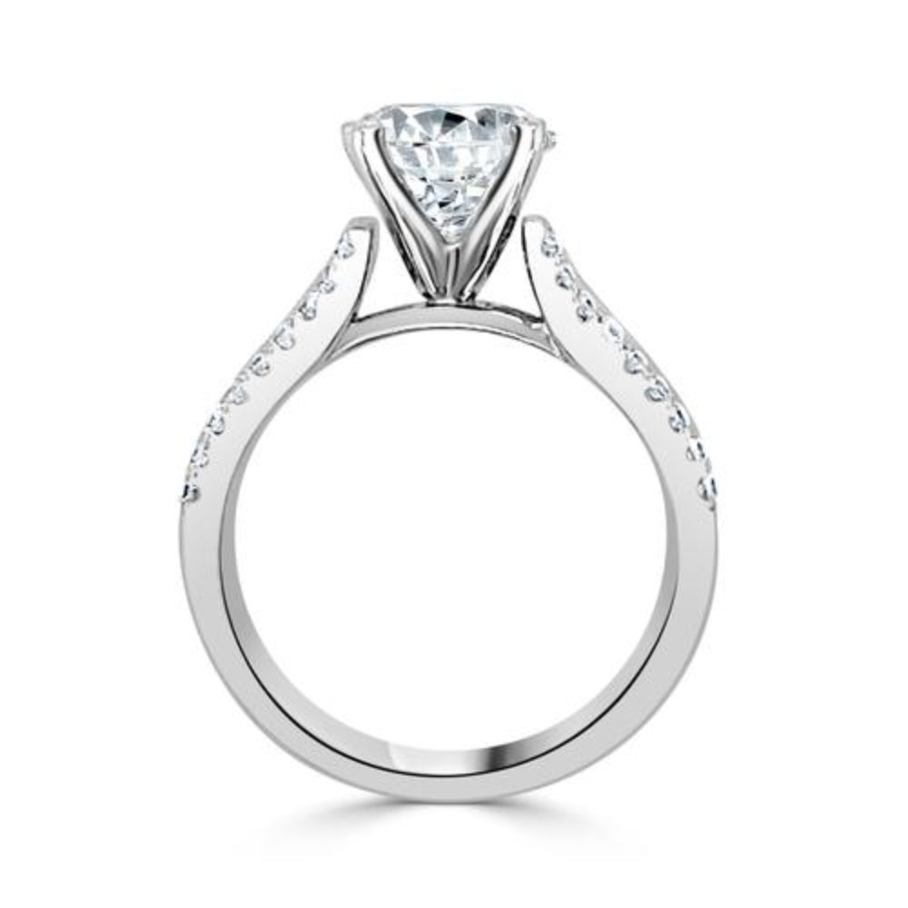 14k Baguette and Round Diamond Cathedral Engagement Ring