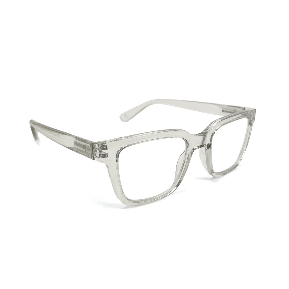 Clear reading glasses on a white background