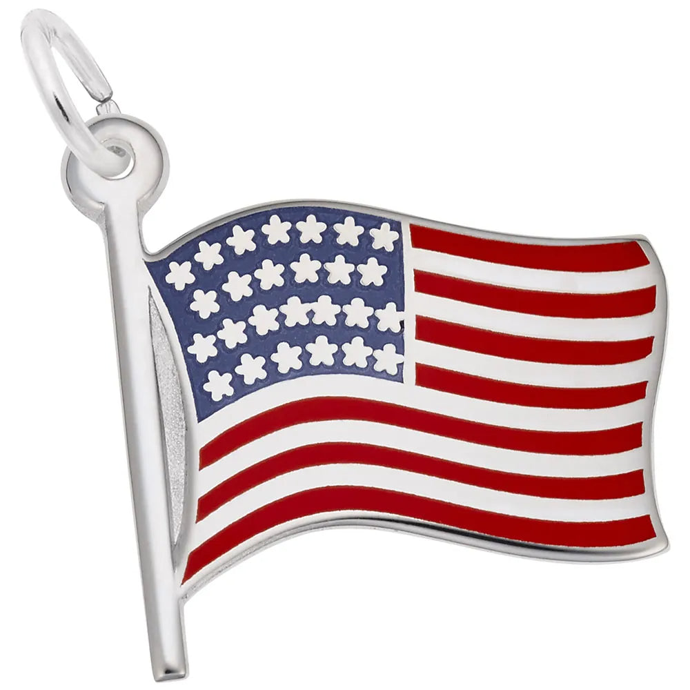 Sterling Silver Painted American Flag Charm