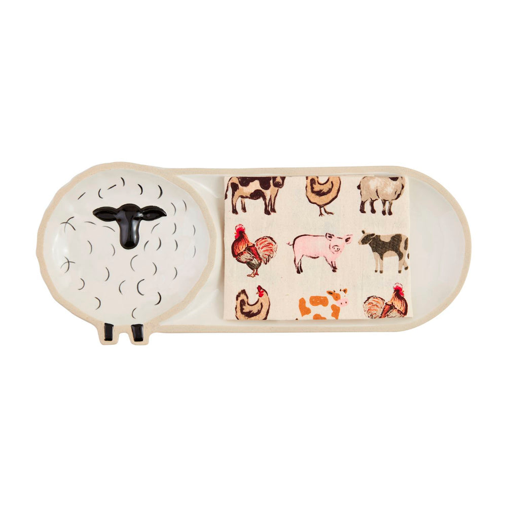 Mud Pie Sheep Tray & Towel Set
