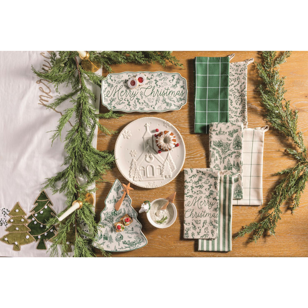 Mud Pie Merry Christmas Green Toile Tray