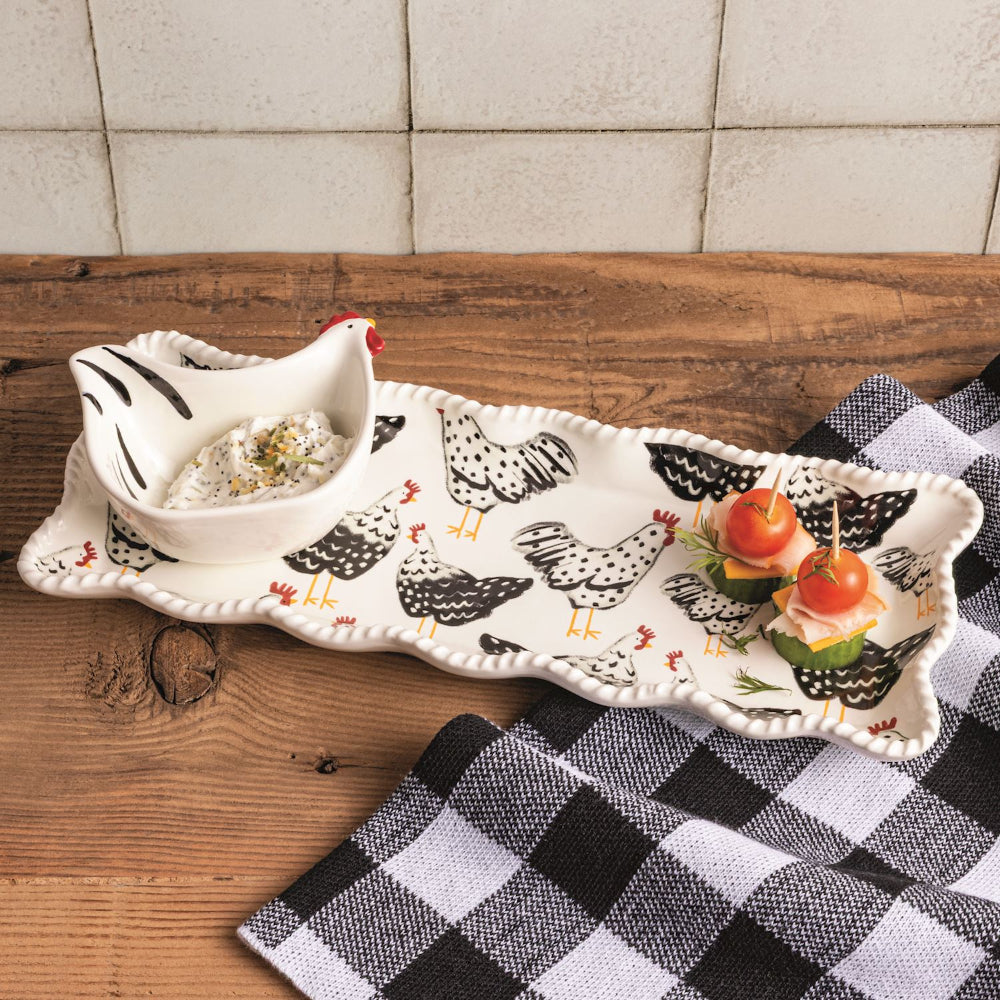 Mud Pie Rooster Tray and Dip Set
