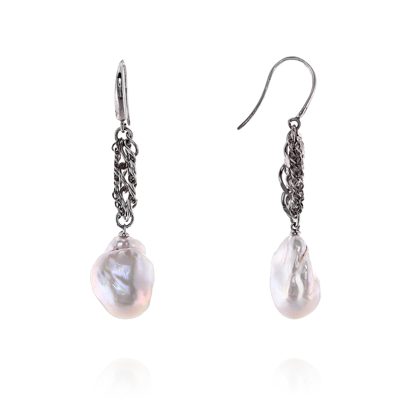 Honora Sterling Silver Double Chain Baroque Pearl Drop Earrings