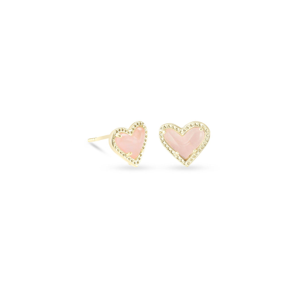 Pink and gold heart stud earrings