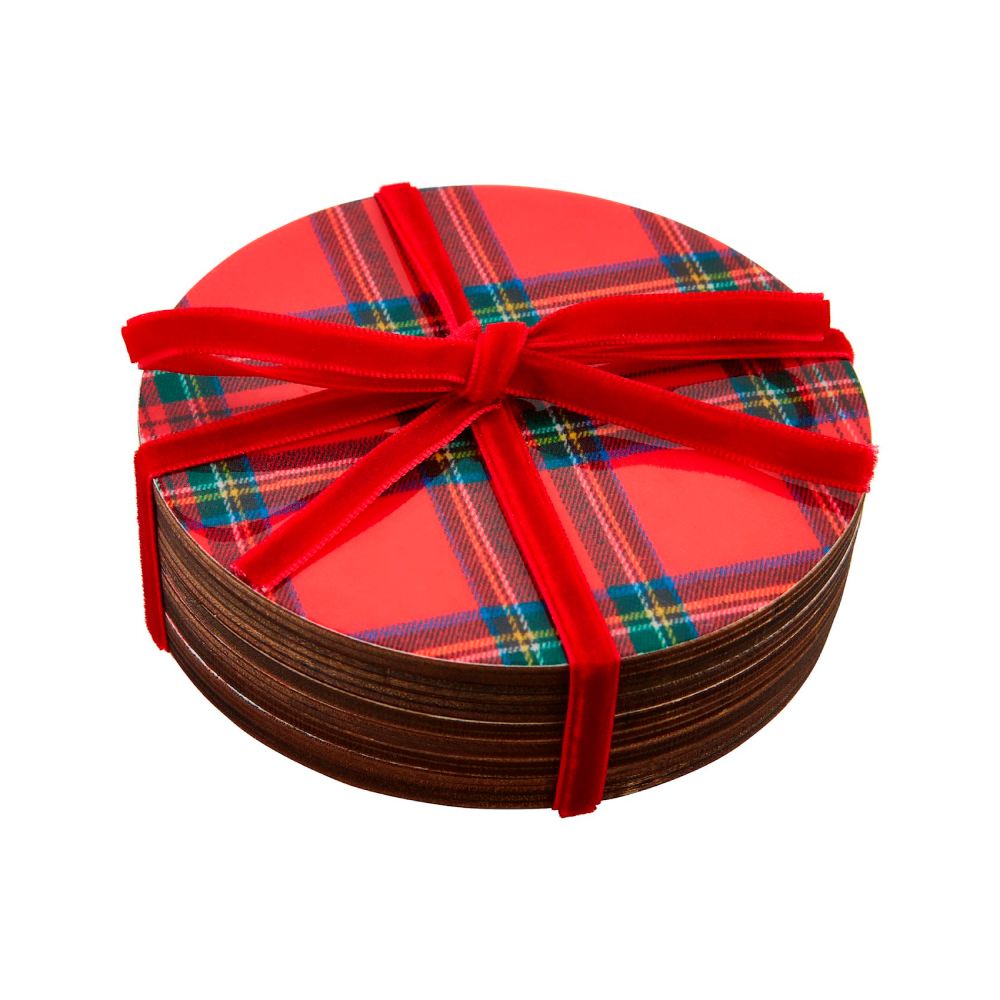Mud Pie Tartan Lacquer Coaster Set