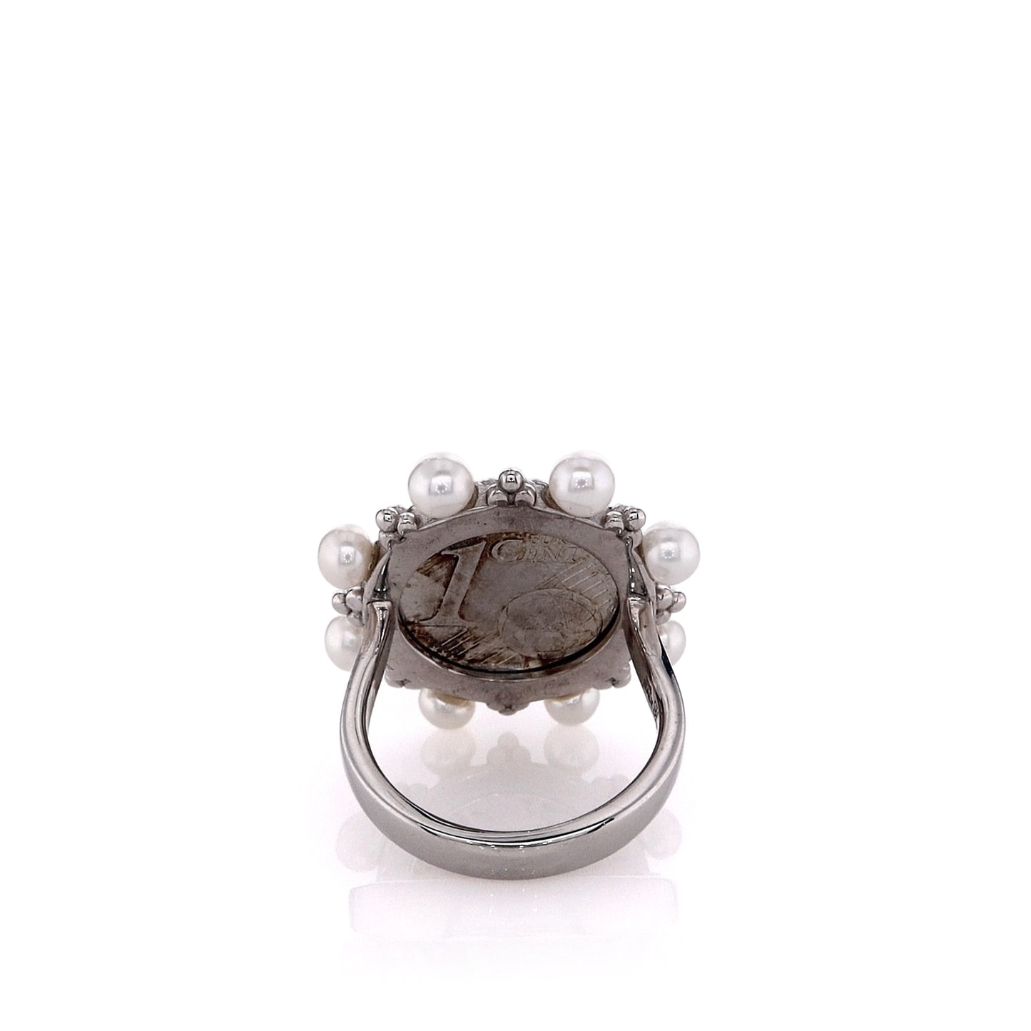 Honora Sterling Silver Coin Design Center and Button Pearl Ring