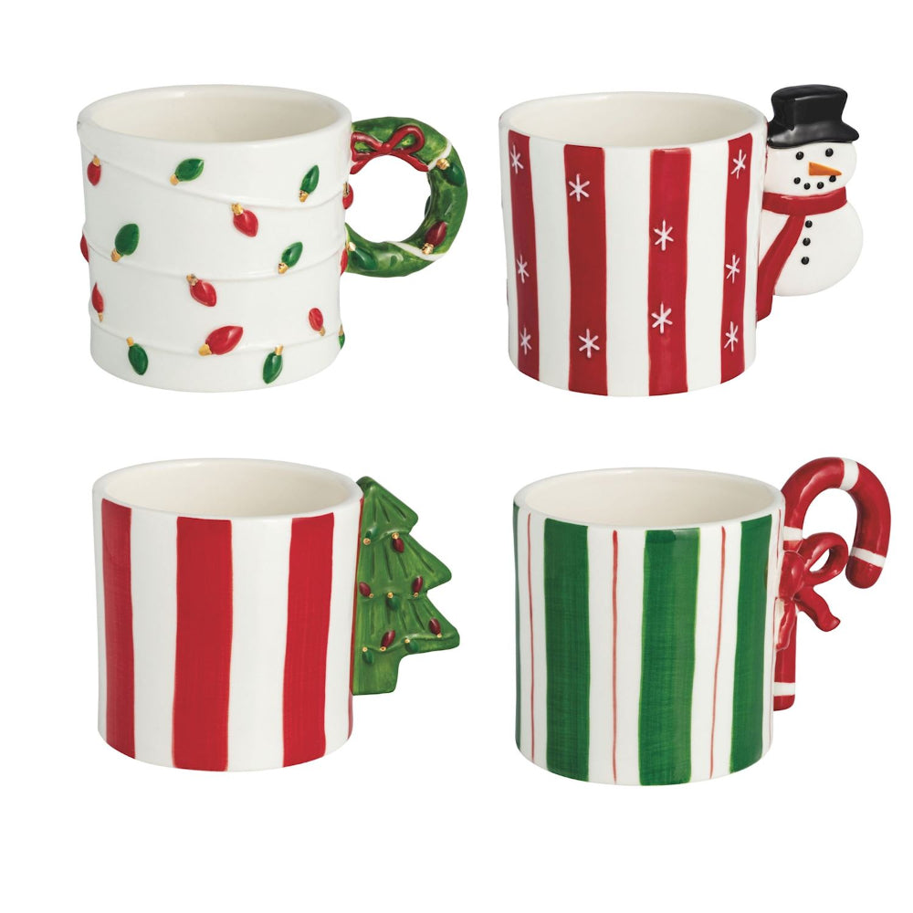 Mud Pie Whimsical Christmas Handle Mugs Tree