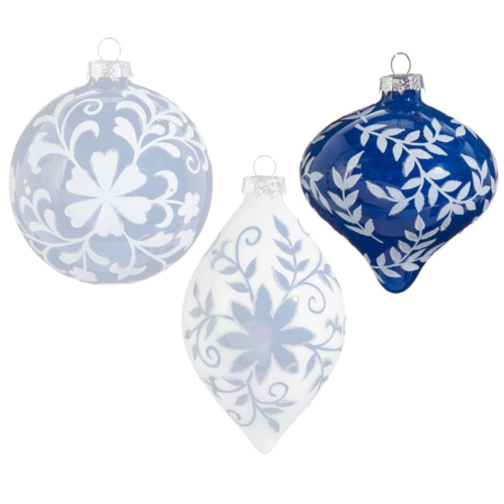 4" Blue and White Floral Ornament
