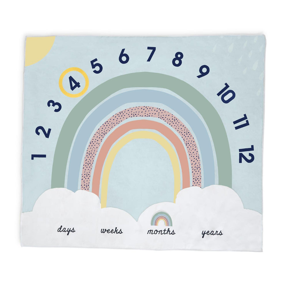 Two's Company Dream Big Milestone Mat / Curtain with Sun and Rainbow Markers in Gift Box